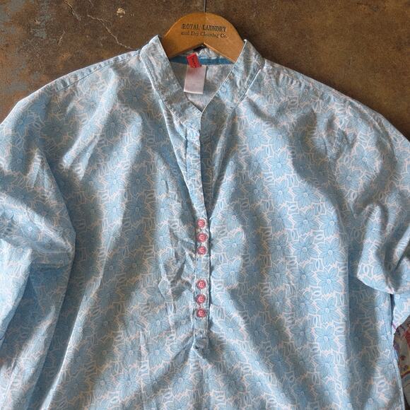 Josie Natori Women's Pajama Top Size XL Asian Inspired Blue Print Cotton - Picture 3 of 7